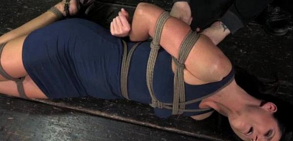  Business women sub in box hogtie action